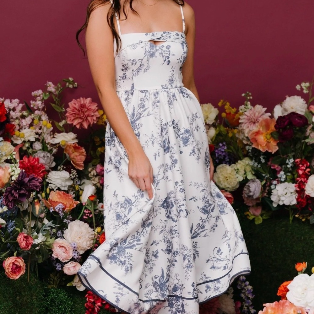 Floral White and Blue Women's Dress